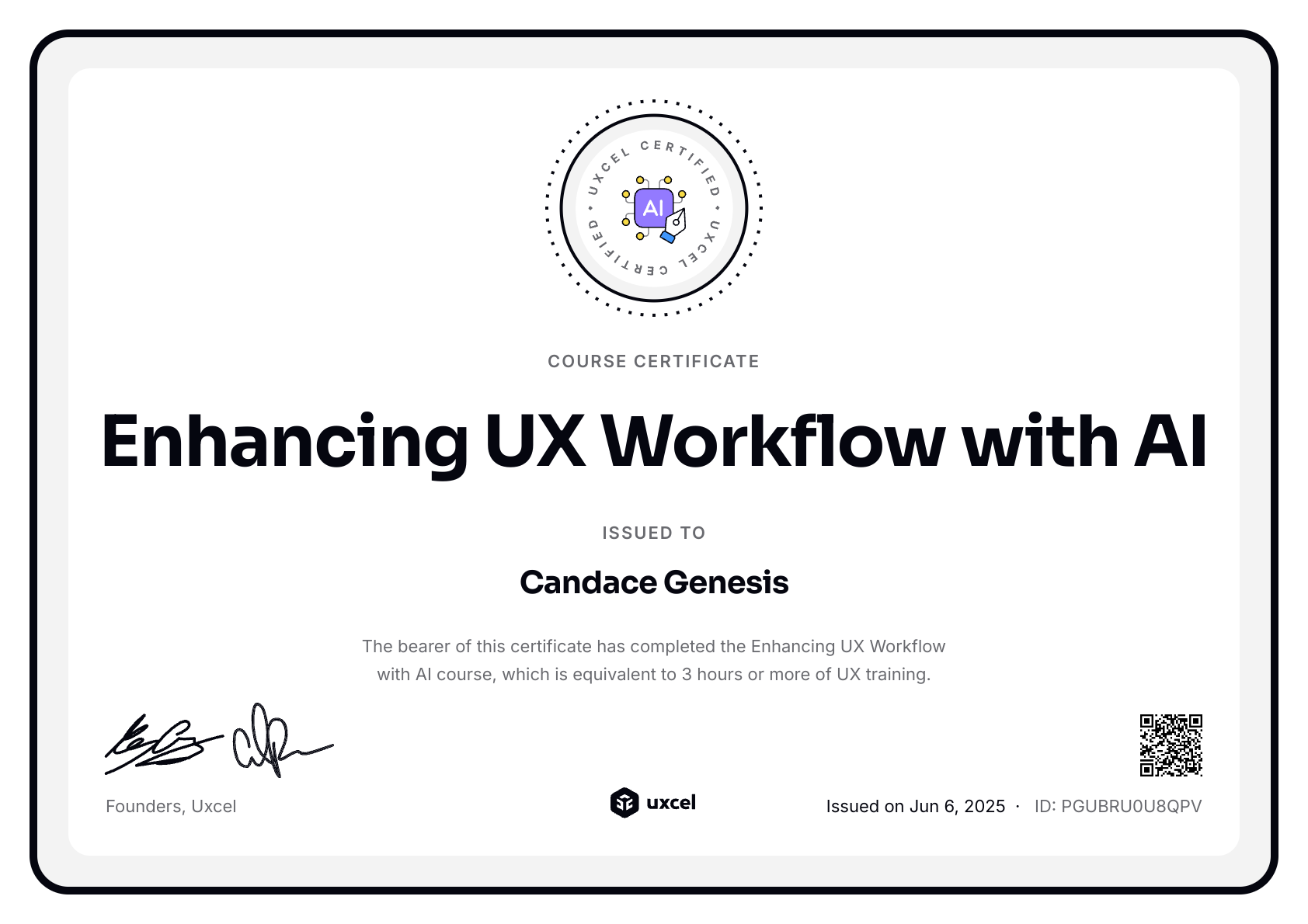 Candace Genesis's certificate